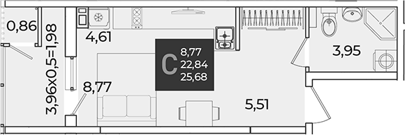 Студия, 22.84 м², 4/18 этаж, ЖК «Образцово»