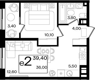 Продается 2-комн. квартира, 36 м²