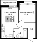 1-комн., 37.2 м², 2/16 этаж, ЖК «Дыхание»