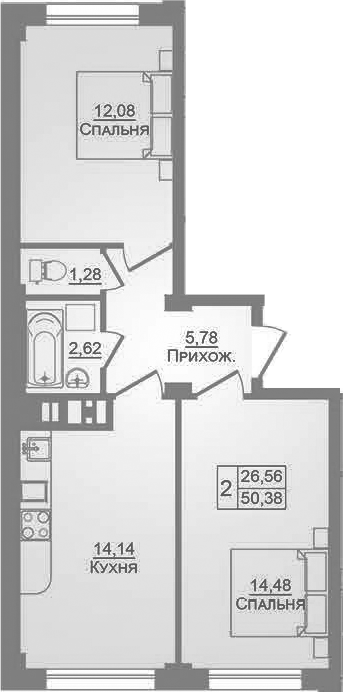 Продается 2-комн. квартира, 50.4 м²
