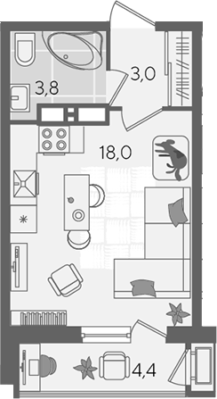 Студия, 24.8 м², 12/24 этаж, ЖК «Рекорд»