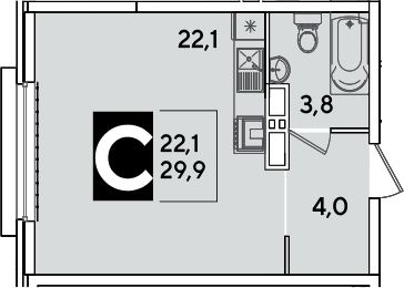 Студия, 29.9 м², 12/16 этаж, ЖК «Самолет»