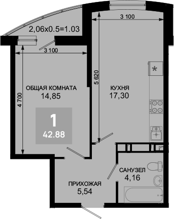 Продается 2-комн. квартира, 41.85 м²