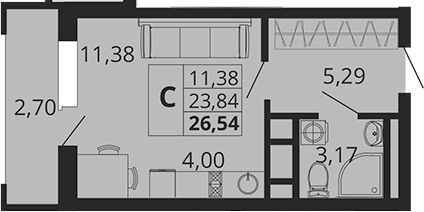 Студия, 23.84 м², 2/18 этаж, ЖК «Родные Просторы»