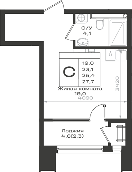Студия, 23.1 м², 2/14 этаж, ЖК «Нагория»