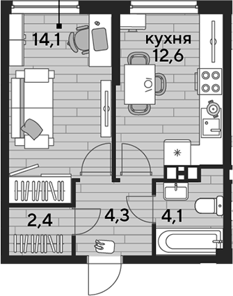 1-комн., 37.5 м², 5/16 этаж, ЖК «DОГМА ПАРК»