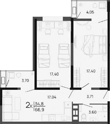 Продается 2-комн. квартира, 58.15 м²