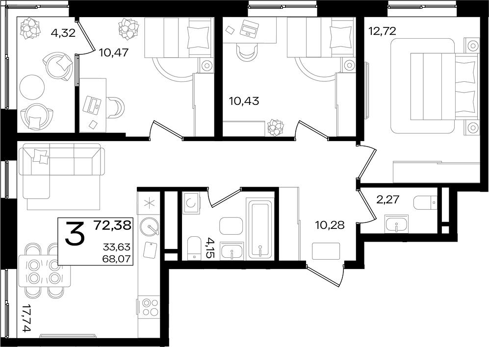 Продается 4-комн. квартира, 68.06 м²