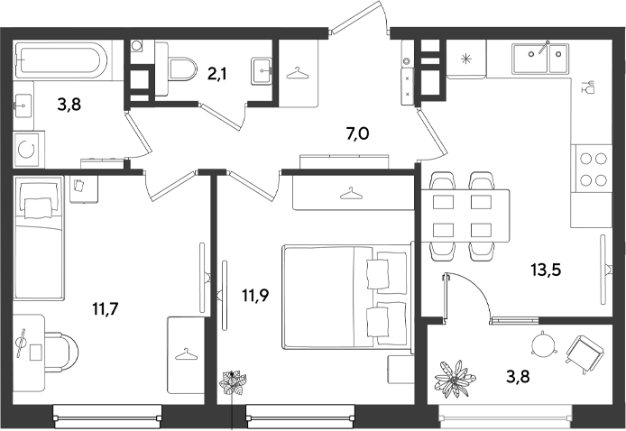 2-комн., 50 м², 7/9 этаж, ЖК «Ридз»
