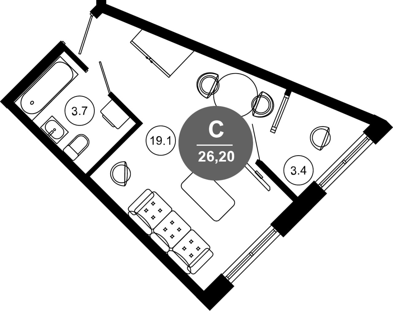 Студия, 22.8 м², 3/10 этаж, ЖК «Гостиничный комплекс GREENMONT»
