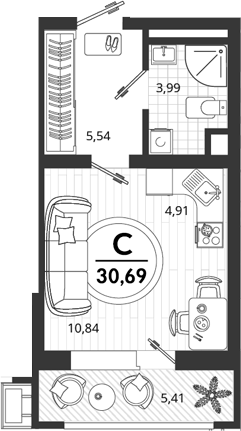 Продается 1-комн. квартира, 25.28 м²