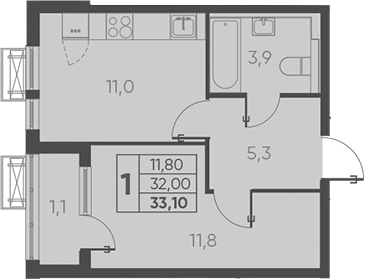 1-комн., 32 м², 3/24 этаж, ЖК «Барса»