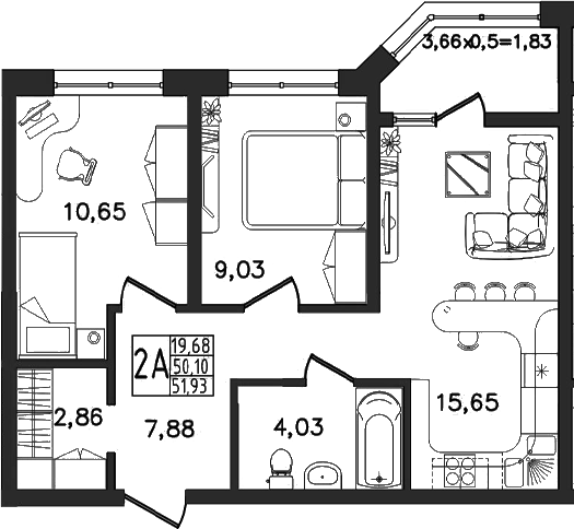3-комн., 50.1 м², 12/14 этаж, ЖК «Яблоневый»