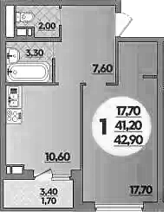 1-комн., 41.2 м², 17/18 этаж, ЖК «Парк у дома»