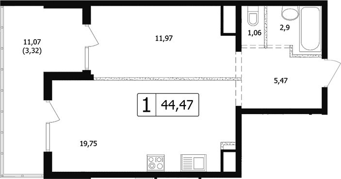 2-комн., 41.15 м², 3/24 этаж, ЖК «Парусная регата»