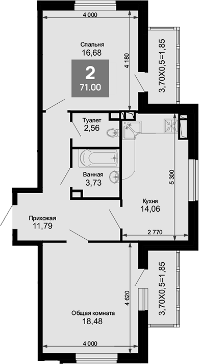 Продается 2-комн. квартира, 67.3 м²