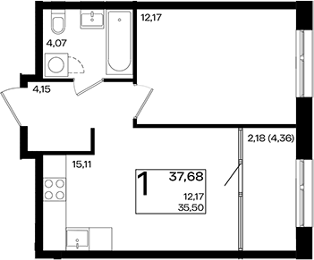 2-комн., 35.5 м², 14/18 этаж, ЖК «Патрики»