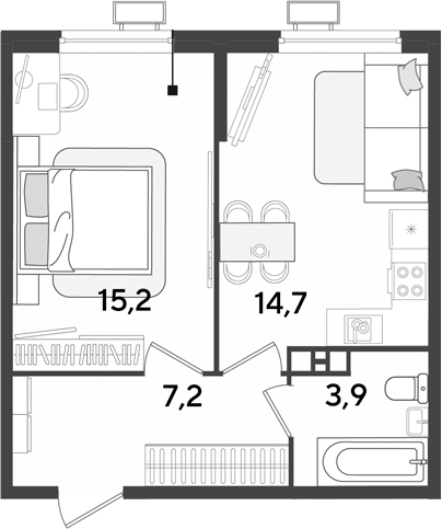 1-комн., 41 м², 5/9 этаж, ЖК «Парк Победы»