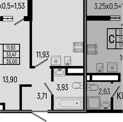 1-комн., 33.47 м², 2/18 этаж, ЖК «Ботаника Хиллс»