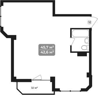 Объект, 45.7 м², 11/11 этаж, ЖК «Море»