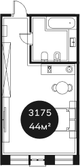 Объект, 43.59 м², 3/4 этаж, ЖК «Резиденция Волна»