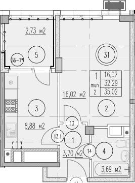 1-комн., 32.29 м², 5/10 этаж, ЖК «Agoy Park Residence by Lavicon»
