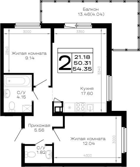 Продается 2-комн. квартира, 50.31 м²