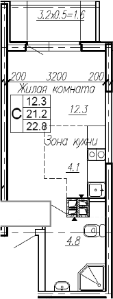 Студия, 21.2 м², 4/4 этаж, ЖК «Эво»