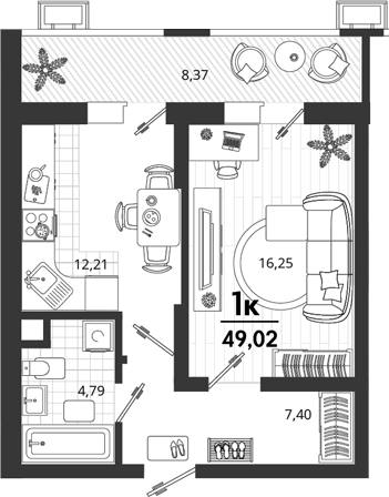 1-комн., 40.65 м², 2/18 этаж, ЖК «Родные Просторы»