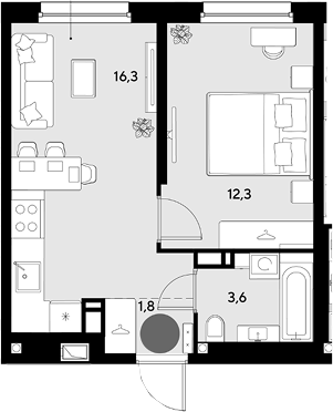 2-комн., 34 м², 5/18 этаж, ЖК «Грейд»