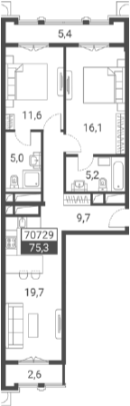 Объект, 67.3 м², 6/7 этаж, ЖК «Красная поляна 540»
