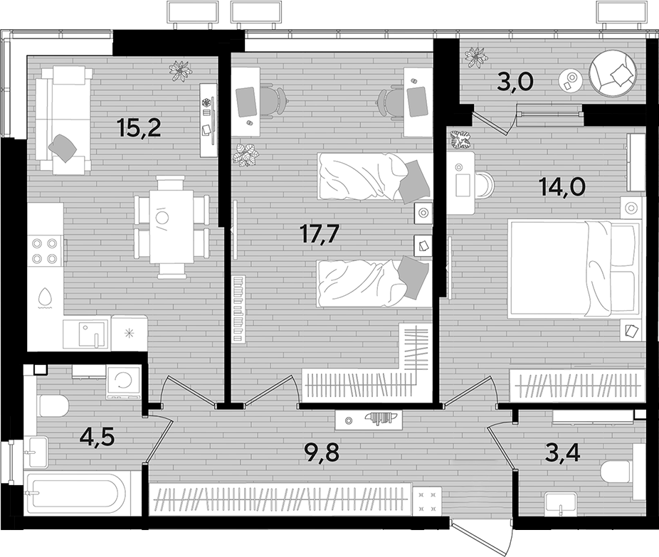 Продается 2-комн. квартира, 64.6 м²