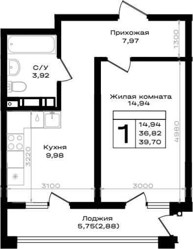 Продается 1-комн. квартира, 36.82 м²