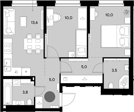 2-комн., 50.9 м², 2/18 этаж, ЖК «Грейд»