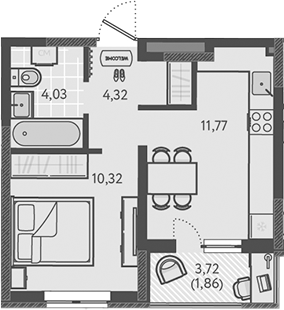 1-комн., 30.44 м², 6/9 этаж, ЖК «Теплые края»