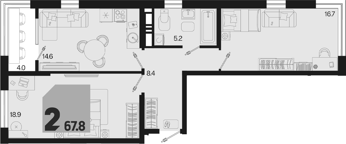 Продается 2-комн. квартира, 63.8 м²