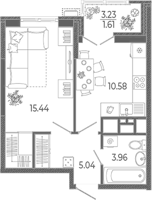 1-комн., 35.02 м², 20/21 этаж, ЖК «Эстет»