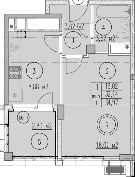 1-комн., 32.14 м², 2/9 этаж, ЖК «Agoy Park Residence by Lavicon»