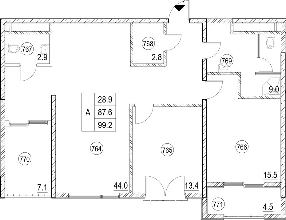 2-комн., 94.7 м², 7/10 этаж, ЖК «Cosmos Park Hotel Macesta»