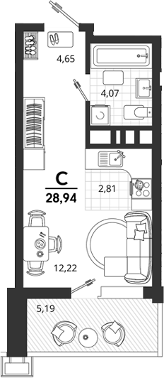 Студия, 23.75 м², 8/18 этаж, ЖК «Родные Просторы»