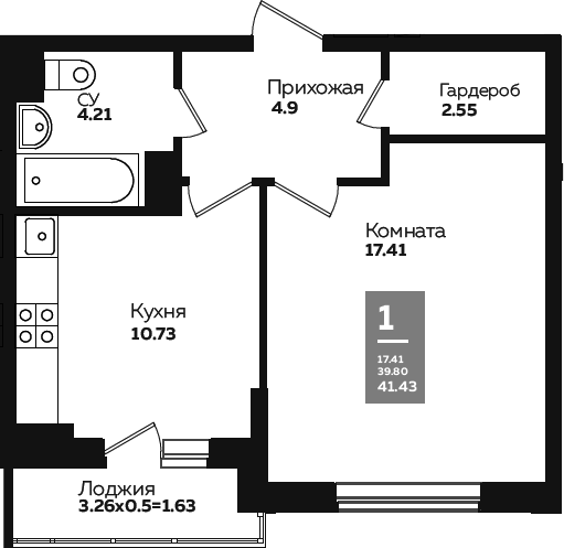 1-комн., 38.37 м², 3/24 этаж, ЖК «Левада»