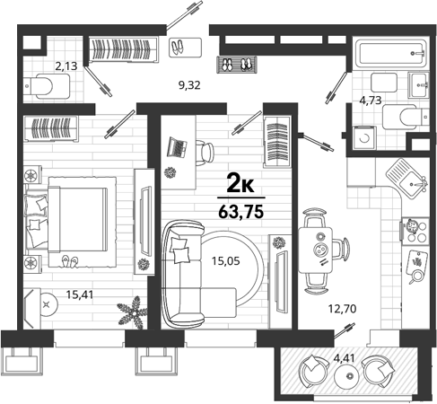 Продается 2-комн. квартира, 59.34 м²
