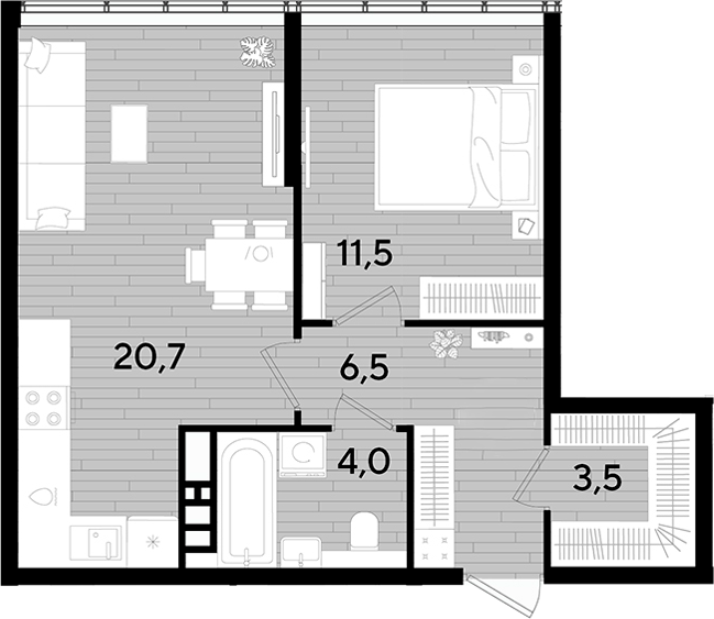 1-комн., 44.8 м², 16/16 этаж, ЖК «DОГМА ПАРК»