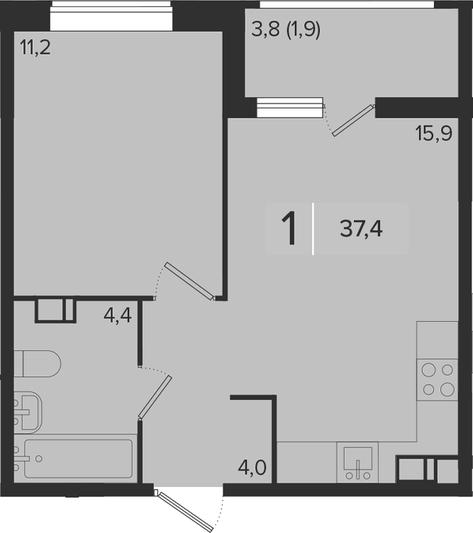 1-комн., 35.5 м², 8/9 этаж, ЖК «Эрмитаж»