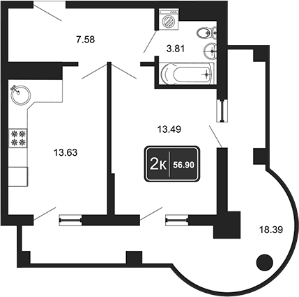 1-комн., 38.51 м², 5/8 этаж, ЖК «Гостиничный комплекс Marine Garden 4»