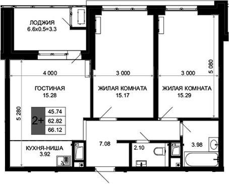 3-комн., 62.82 м², 16/16 этаж, ЖК «Сегодня»