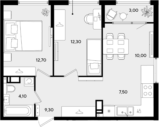 3-комн., 55.9 м², 14/18 этаж, ЖК «Порто-Ново»