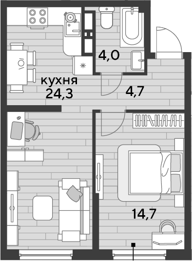 1-комн., 47.7 м², 12/16 этаж, ЖК «DОГМА ПАРК»