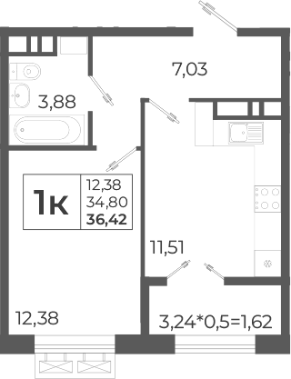 1-комн., 37.1 м², 11/12 этаж, ЖК «Высочество»