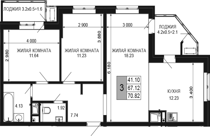 Продается 3-комн. квартира, 67.12 м²